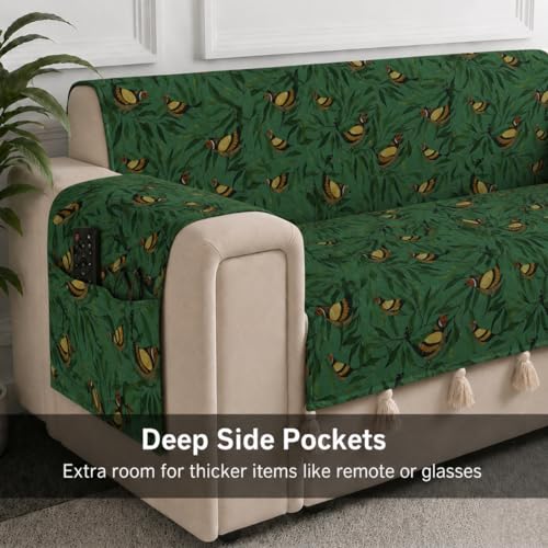 Image of STITCHNEST 'Eden Weaves Collection Series' 3 Seater Sofa Cover | Full Coverage with Armrest Pockets | Elegant Woven Fabric, Decorative Tassels, Washable & Durable for Modern Living