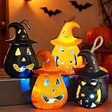 4 Stück Halloween LED Kürbis Laterne, Tragbare Kürbi Led, Mini Halloween Deko Laterne LED, Flammenlose halloweens Deko, HalloweenDeko Kürbis Beleuchtet für Drinnen Draußen Kleine Laternes Dekorationen