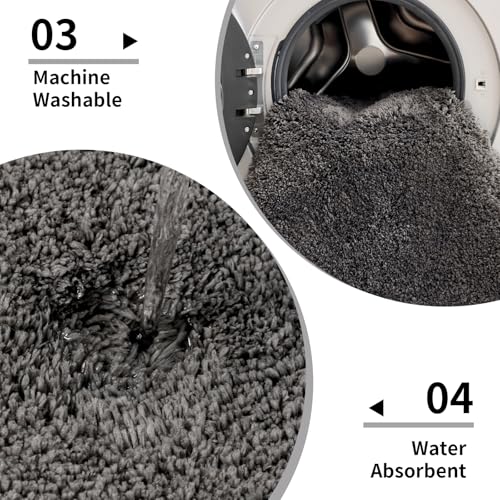 Image of Shaggy Polyester Microfiber Round Rug Carpet for Living Room | Ultra Soft Fluffy Plush Area Rug | Anti-Skid Non-Slip Backing | Washable Carpet for Bedroom- (3x3 feet, Ring Grey, Round)