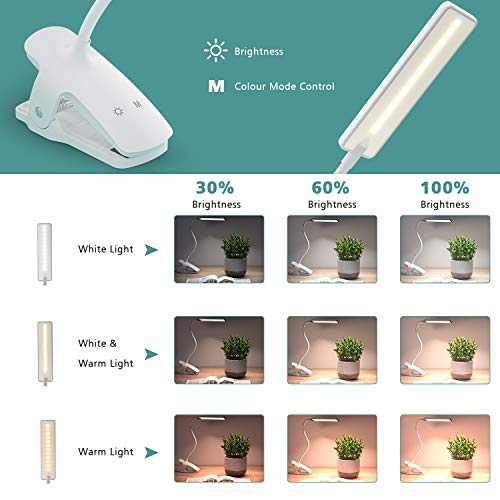 Lencent Klem Lichtlamp 24 leds Dimbare Bureaulamp Klem Leeslamp USB-Voeding Oplaadbaar 3 Kleurentemperaturen en 3 Helderheid voor Kantoorbed - Afbeelding 3
