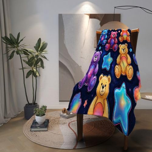 Mantas para Sofas Grandes 220x240 Oso Colorido, Manta Termica Franela Mantilla Felpa para Cama 135/150, Mantitas Polar Suave y Cálida para Perro Mascota Habitacion Dormitorio