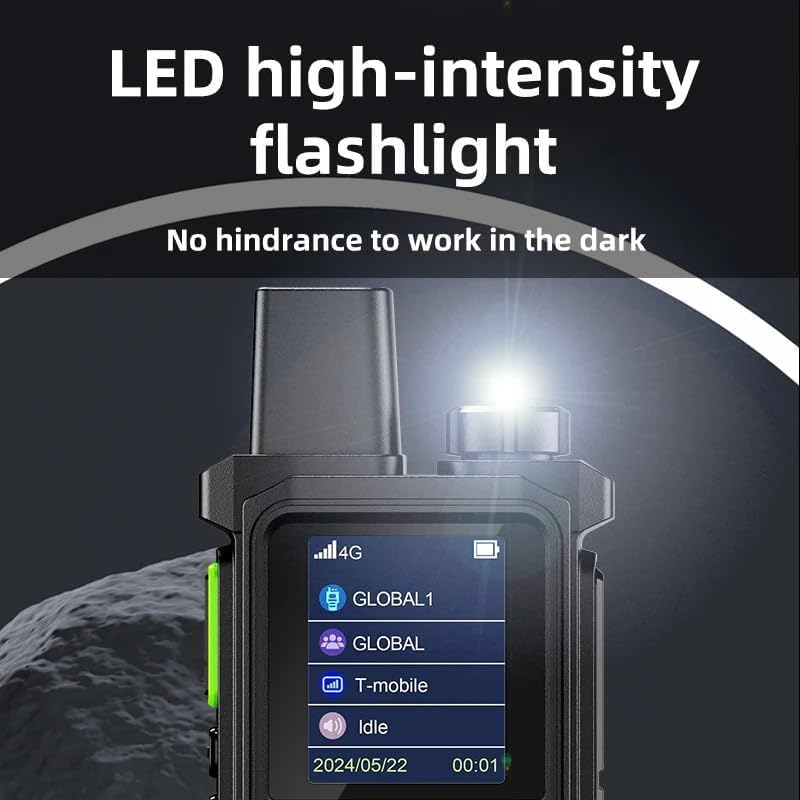 Close-up of the Radtel P6 PoC Radio's LED high-intensity flashlight, illuminating a dark area.