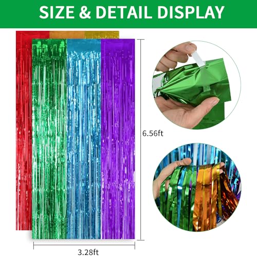 Image of TONIFUL 2Pcs Rainbow Door Streamers,Party Photo Booth Backdrop Metallic Streamers Rainbow Foil Fringe Curtains for Halloween Birthday,New Year,Bachelorette,Graduation Party Streamers Decoration