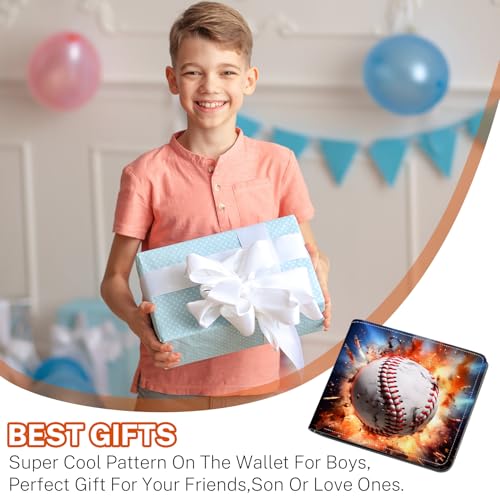 Image of Boys Wallet for Kids, Teen Boy Baseball Wallets 9-12 8-10 8-12, Cool Novelty Leather Bifold Rfid Blocking Purse Coin Pocket Zipper Id Window for Children Men Male Youth Guys Birthday Gifts