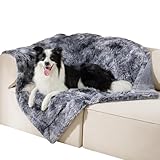 Luciphia Large Waterproof Dog Blanket Pet Washable Liquid Proof Furniture Protector Shaggy Plush Calming Long Faux Fur Bed Cover for Couch Cat Blankets Reversible Protection, Tie-dye Grey, 50" x 60"