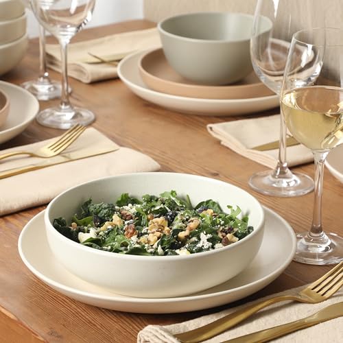 Image of Gibson Elite Leeds Court Plates and Bowls Sets, 16-Piece Stoneware Dinnerware Sets, Assorted Colors, Round Speckle Reactive Glaze Dish Set