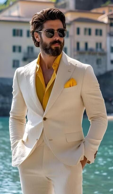 Suits for Men 2 Piece Linen Suit Slim Fit for Men Wedding Prom Set Formal Business Casual2