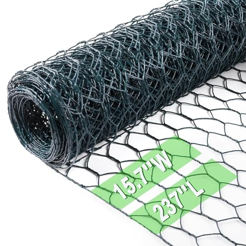 Image of Chicken Wire 15.7 in x 237 in Poultry Wire Netting Hexagonal Galvanized Mesh Garden Fence Barrier for Pet Rabbit Chicken Fencing(PVC-Coated)