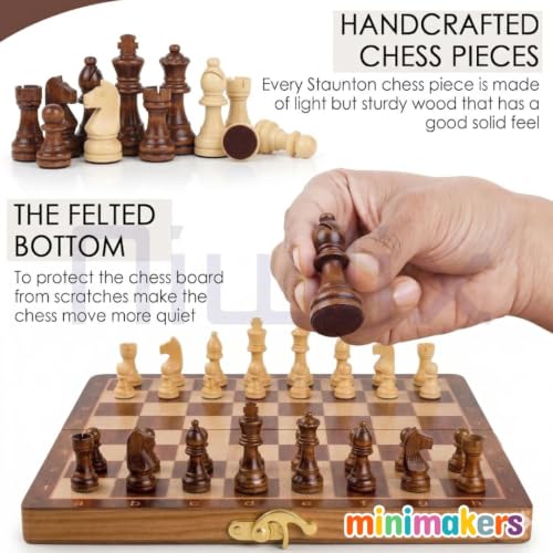 Image of 12 inches Wooden Chess Board Set Magnetic, Handcrafted Foldable Chess with Storage, Portable Travel Chess Game, Classic Strategy Gift for Teens & Adults