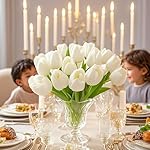 20pcs White tulips artificial flowers Silk Flowers Fake tulips Flowers Mother's Day Easter Valentine’S Day Gifts in Home Kitchen Wedding Dining Table Decorations - Image 5