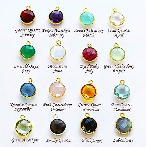 close up of personalized birthstone necklace and initials charm