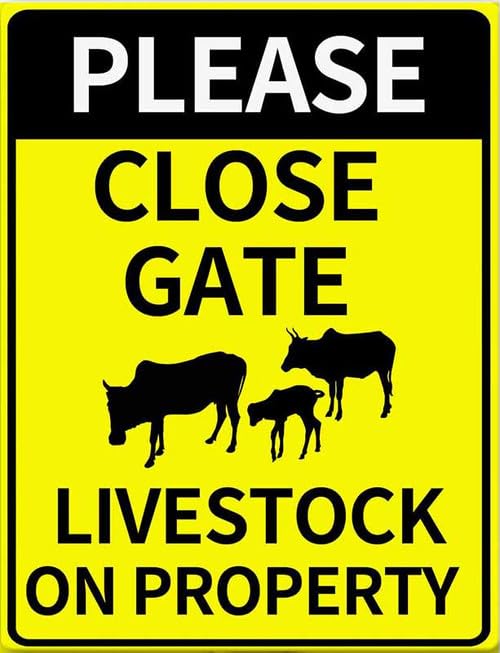 Please Close Gate Livestock on Property Sign Aluminum Sign, Caution Danger Safety Security Warning Notice Metal Signs, 30x40 CM Sturdy Rust Free Fade Resistant Easy Install for Outdoor Use