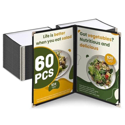 WeChef 60 Pack Restaurant Menu Covers 8.5 x 11inch Book Style 2 Pages 4 Views