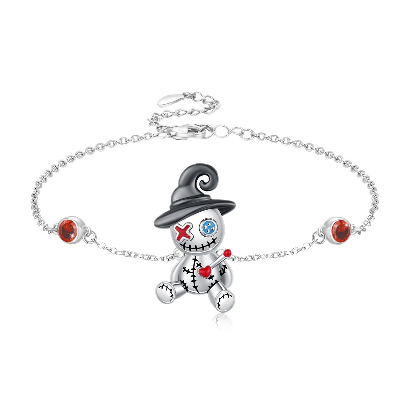 TRISHULA Voodoo bransoletka dla lalek, srebro wysokiej próby 925, regulowana bransoletka dla kobiet, lalka, łańcuszek na kostkę, gotycka biżuteria na Halloween