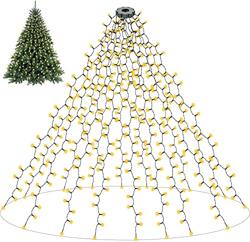 AVANLO Christbaumbeleuchtung mit Ring, 16 Stränge 2m Lichterkette Weihnachtsbaum Innen , 400 LED Tannenbaum Lichterkette Außen, Weihnachtsbeleuchtung Außen für 150-240cm Baum, WarmWeiß Cover