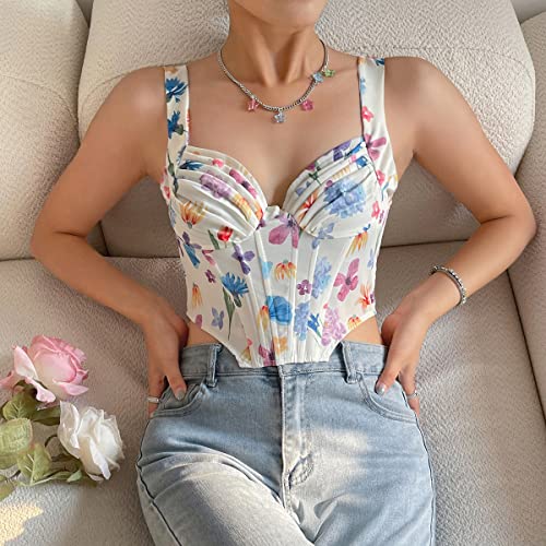 Swbreety Women's Sexy Floral Corset Top Backless Straps Boned Bustier Zip Back Bodyshaper Going Out Crop Tops #TOP3