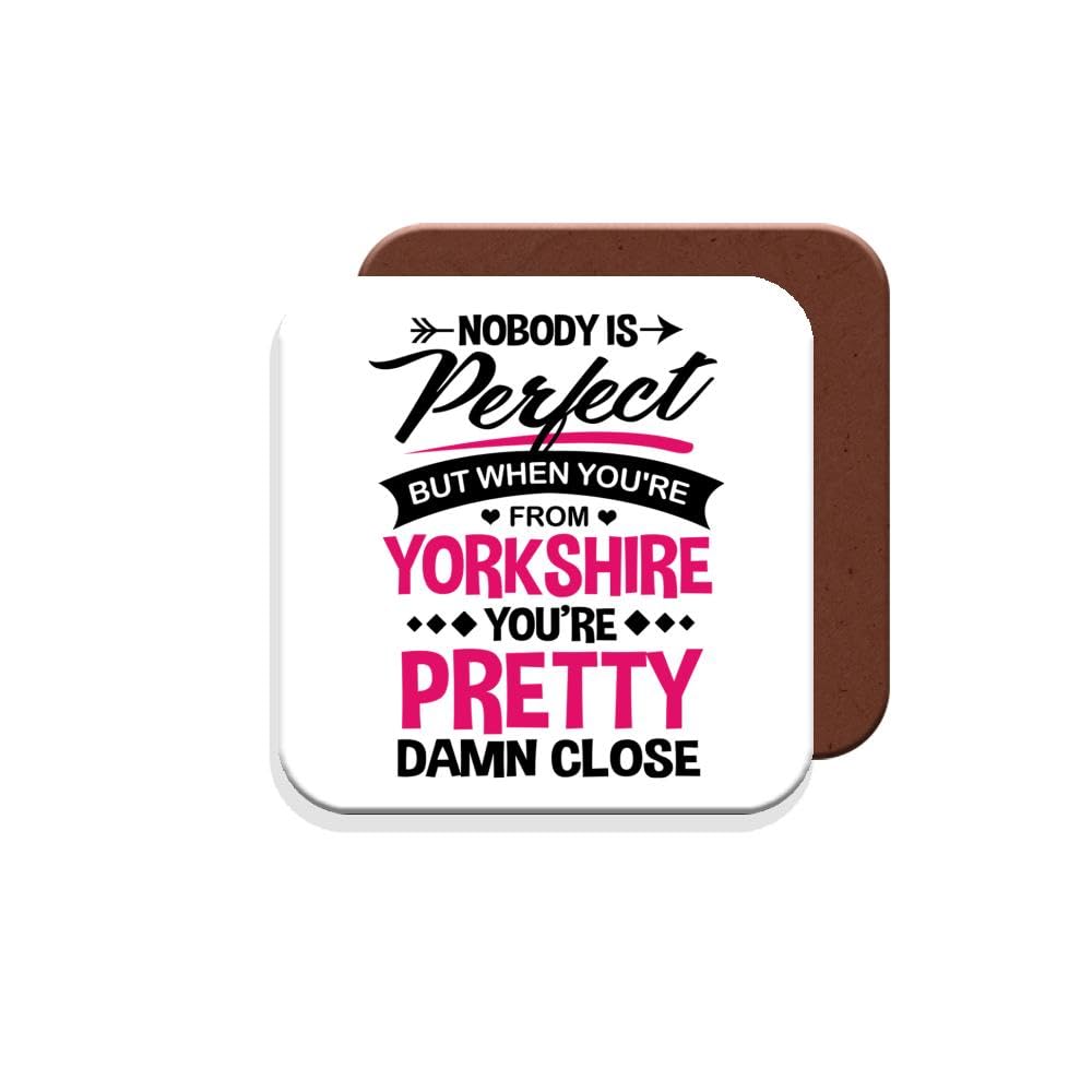 Muggz Coaster Gift For Yorkshire - Nobody's Perfect But When You're From Yorkshire You're Pretty Damn Close! - Giftset - Made By In The Uk