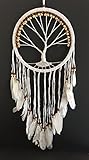 Dream Catcher - Tree of Life White Suede Dreamcatcher Hand Crafted with Real Feathers & Wood Beads - Large Size - 36' Long x 11' Diameter - OMA Brand (Brown)