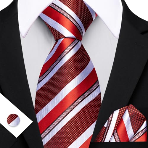 Image of Barry.Wang Mens Tie Set Plaid Check Neckties Formal Business Wedding Luxury Pocket Square Cufflinks