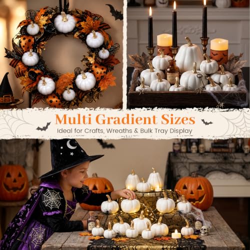 Image of DomeStar 18 PCS White Pumpkins for Decoration, Small White Pumpkins | Assorted Sizes for Wedding Thanksgiving Farmhouse, Table Decor