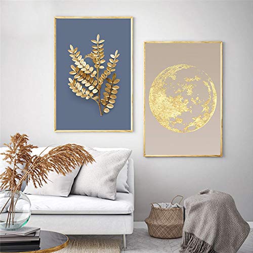 Peinture sur toile feuilles dorées 60x90cm lot de 2 affiches abstraites sans cadre pour salon