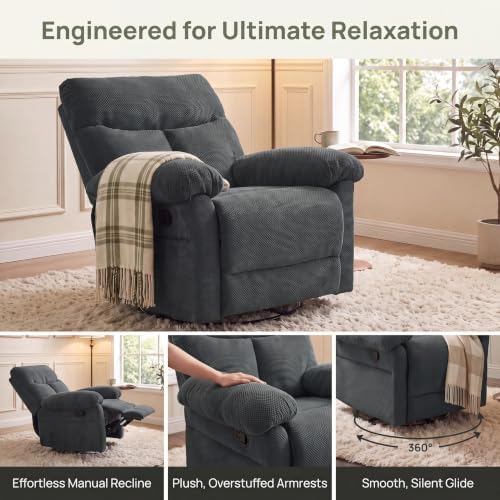 Image of Manual 360 Swivel Rocker Recliner Chair for Living Room, Dark Gray