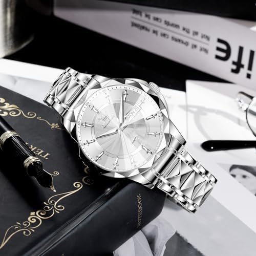 OLEVS Men's Watches Dress Silver Watches for Men Waterproof Watch Analog Stainless Steel Large Wrist Watch with Date Day Men's Watch Luxury Big Face Relojes de Hombres — view 6