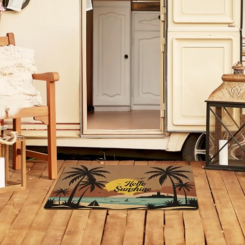 XLDLIOO Beach Hello Sunshine Door Mat, Coastal Summer Doormat, Beach Welcome Front Door Mat Indoor Outdoor Entrance, Boho Beachy Artificial Coir Doormats Rugs for Patio Entry Home Decor, 30x17in - Image 4