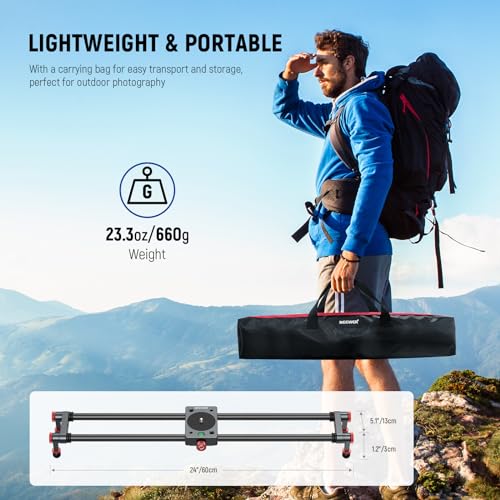 Image of NEEWER 24in /60cm Carbon Fiber Camera Slider with 360 Ball Head /Phone Clamp /Action Camera Mount, Dolly Rail Track with 4 Bearings & Adjustable Legs, Compatible with GoPro Insta360 iPhone Android, CS2M