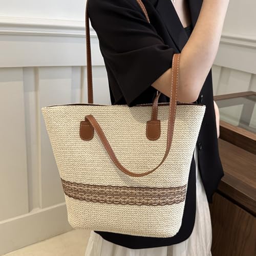 Bolso Tote de Paja Marrón Octwine miniatura 3