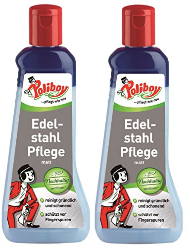Poliboy - Edelstahl Pflege matt - reinigt gründlich und schonend für Aluminium oder Edelstahl - 2er Pack - 2x200 ml - Made in Germany