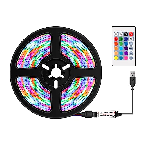 Striscia LED RGB con telecomando a 24 tasti, alimentazione USB, lunghezze multiple (da 0,5 m a 5 m), 16 modalità di colore, per interni/decorazioni
