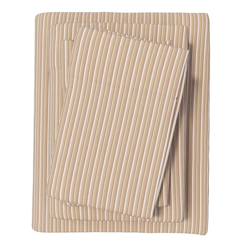 Image of Great Bay Home Flannel Sheets King Size - 100% Turkish Cotton, Double-Brushed, Plaid and Stripe Bed Sheet Set - Ultra-Soft, Cozy, 4-Piece Bedding Set (Tonal Stripe)
