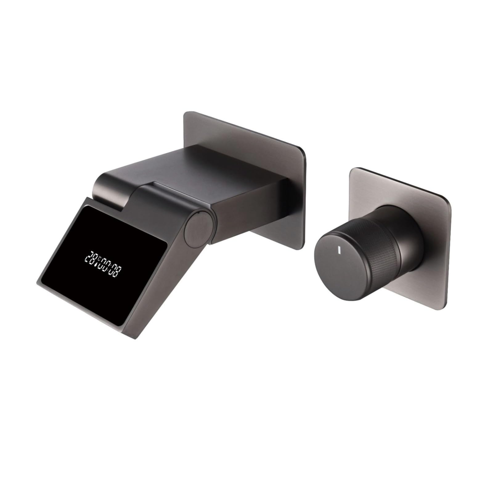 Wall Mounted Bathroom Faucet, Brass Embedded Basin Mixer Tap with LED Display, Hot & Cold,Safe and Reliable(Brushed Grey 01)