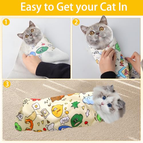 Image of Cat Wrap for Cutting Nails Cat Grooming Wrap Anti Scratch Adjustable Grooming Bag for Cats Nail Clipping Ear Cleaning Teeth Brushing 21 Inch