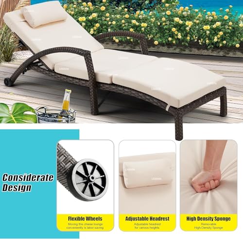 Image of Outdoor Poolside Lounger with Adjustable Backrest Sun Chaise Recliner for Terrace Garden Poolside for Relaxation Durable and Stylish- Set of 2 (Brown & Cream)