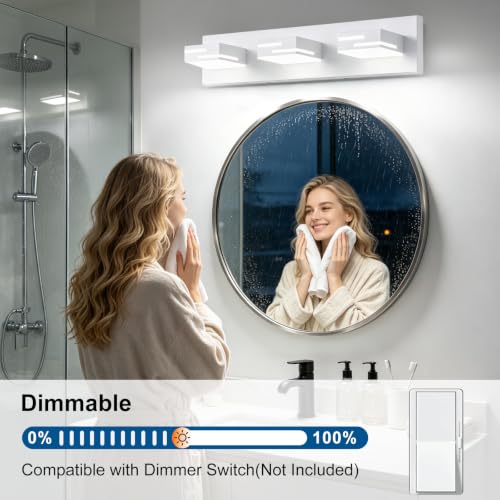 Image of LED Modern Bathroom Vanity Light Fixtures, Dimmable White Vanity Lights for Bathroom Lighting Fixtures Over Mirror, with 360 Rotatable Acrylic Heads 3-Light 22-inch (Cool White 6000K)
