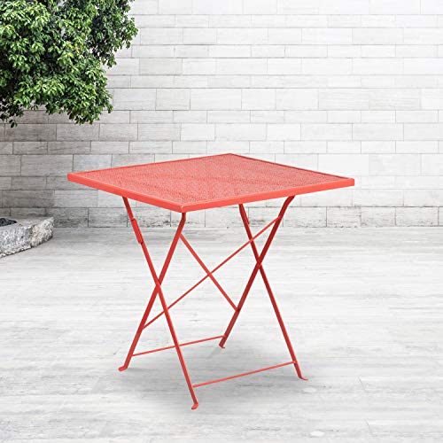 Flash Furniture Oia Commercial Grade 28" Square Coral Indoor-Outdoor Steel Folding Patio Table -  CO-1-RED-GG