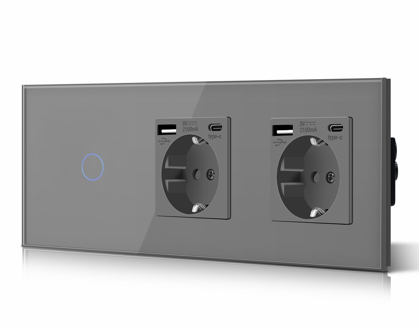 BSEED Interruptor táctil y enchufe pared,Toma de corriente con USB C,Panel de Vidrio con pulsador LED,Sin Función Wifi,1 Gang 1 Vía+1 Enchufe USB/Tipo C,157mm Negro — view 85