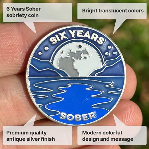 Image of 6 Years Sober Token | Six Years Sobriety Chip | Non-AA Gift, Non-Religious Medallion for Men and Women Celebrating Sobriety
