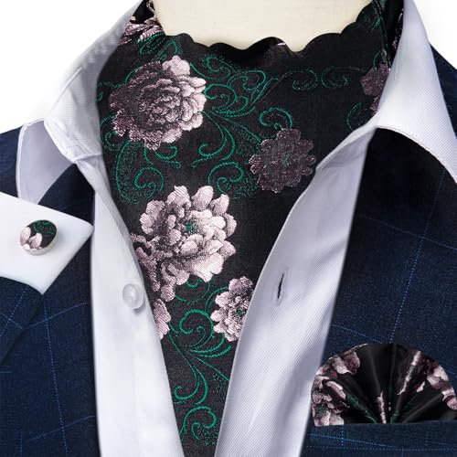 Image of DiBanGu Silk Woven Ascot Cravat with Pocket Square Set for Men | Paisley Ascot,Wrinkle-Resistant,Silky Smooth,Easy to Match,Cufflinks,Tie Ring,Wedding,Ceremonies,Party Occasions,Banquet