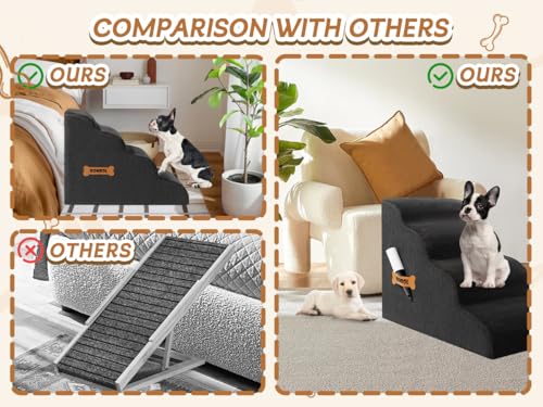 ROMROL Hundetreppe 4 Stufen – rutschfeste Haustiertreppe für kleine Hunde & Katzen – Waschbarer Bezug, Hochdichter Memory-Schaum – Weiche Einstiegshilfe für Sofa & Bett – Gelenkschonend, Schwarz