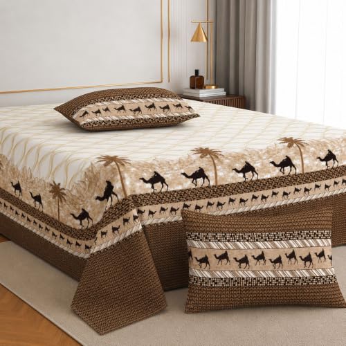 Image of Jaipur Weaves Bedsheet King Size 300 TC 100% Pure Cotton Bed Sheet with 2 Pillow Covers, Premium Bedding Set, 108x108 inches, Super Soft Cozy (Amber Desert)