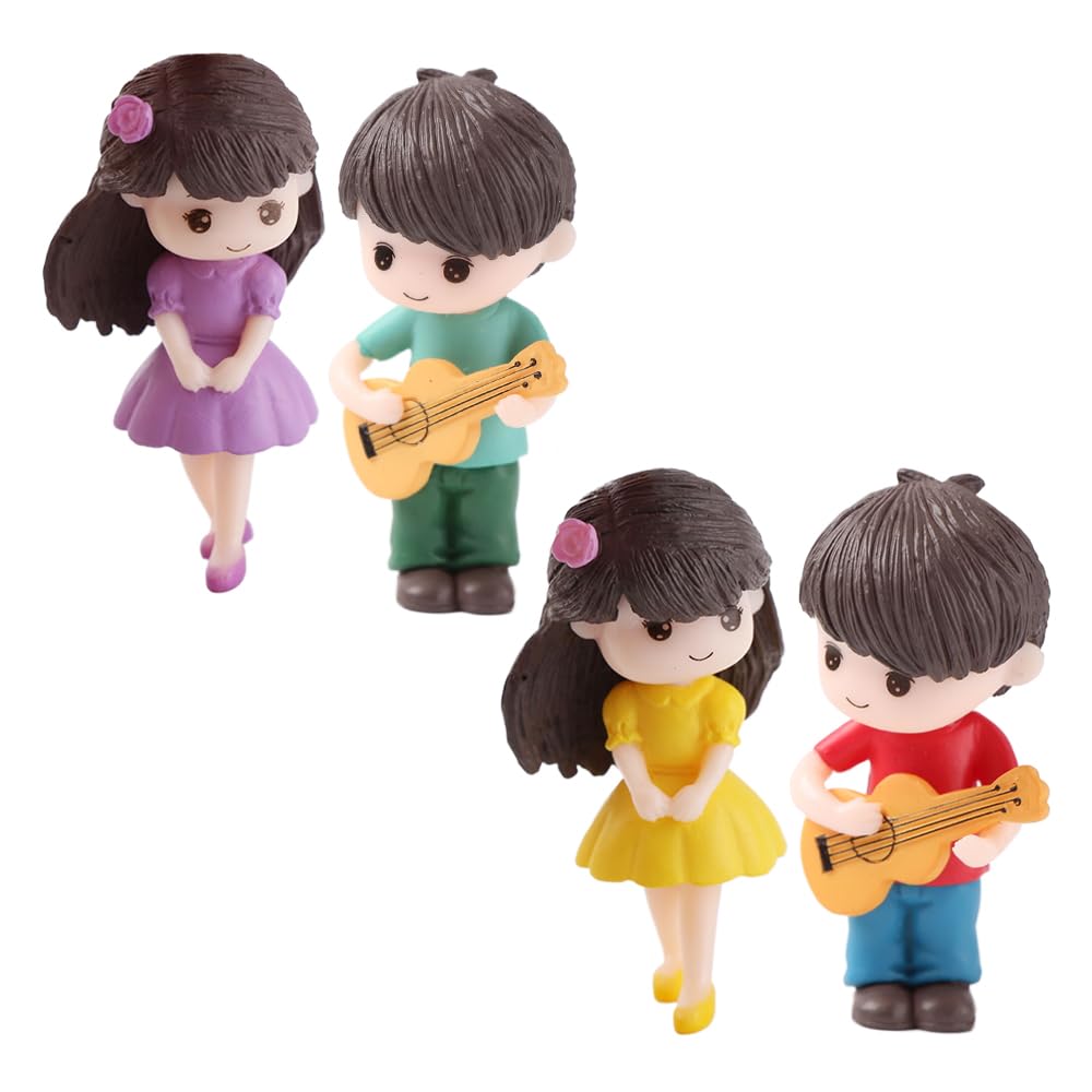 SHIDXIB 4Pcs Romantic Miniature Sweet Lovers Guitar Figurines Handcrafted Fairy for Valentines Day Wedding Decor Heartwarming Home Accessories