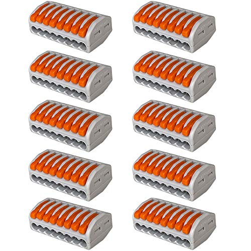 Aiqeer 10 Piezas PCT-218 Palanca Tuerca Cable Conectores Set, 8 Puertos Conector de Cable Conductor Compacto, Rápido Resorte Conector Bloque Terminal