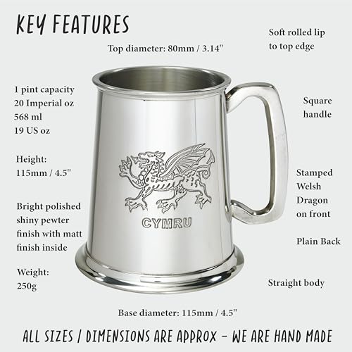 Wentworth Pewter - Welsh Dragon 1 Pint Pewter Tankard