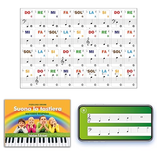 ffalstaff Transparente PVC-Keyboard-Aufkleber für 32/37/44/49/54/61 mit italienischer und internationaler Notation - Lern-App für Klavier und E-Book Spielen Sie die Tastatur
