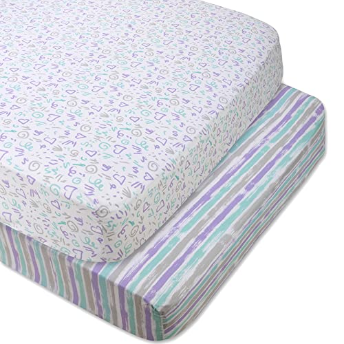 Image of Dreams & Doodles 2 Pack Microfiber Fitted Crib Sheets for Baby Girl, Boy & Neutral, 28x52