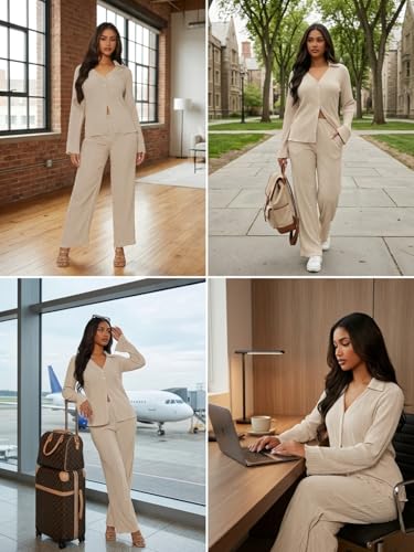 Image of GRECIILOOKS Co ord Set Women Stylish | Woman Dress | Summer Cord Sets for Women's | Trendy Casual Shirt and Pants | Pyjama Set's Solid & Beach, Resort Outfits Full Sleeve