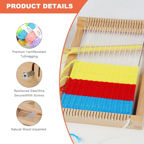 Euablfo Webrahmen Kinder, 29×19cm Holz Webrahmen, DIY Holz Webstuhl Kreatives-Bastelset, für Anfänger zum Weben & Gestalten, mit Handgemachtes Garn und Zubehör